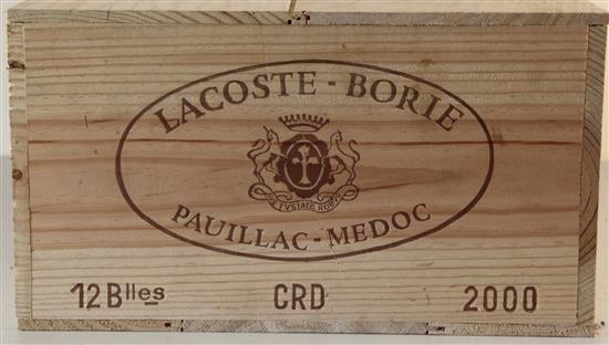 A case of twelve bottles of Lacoste-Borie-Paulliac Medoc 2000